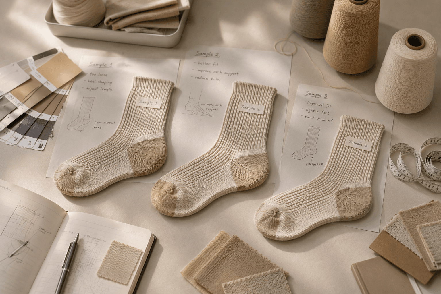 Sock sample iterations during product development